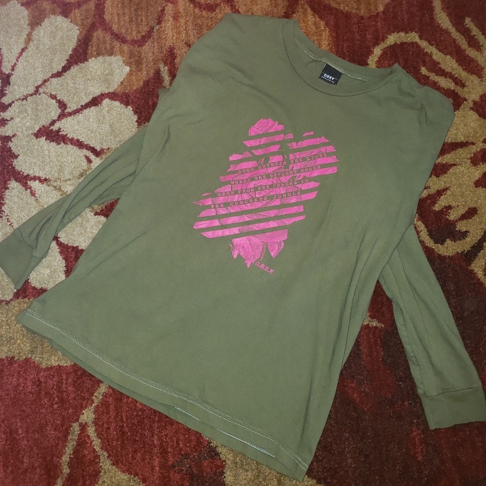 Obey army green long sleeve top